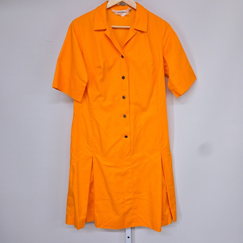 Vintage Hob Nobber Orange Short Sleeve Button Front Mod Shirt Dress Womens